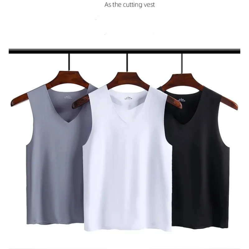 Men's Sleeveless T-shirt Vest Sports Ice Silk Fitness Undershirts Underwears Traceless Summer Slim Fit Breathable Singlet M-5XL