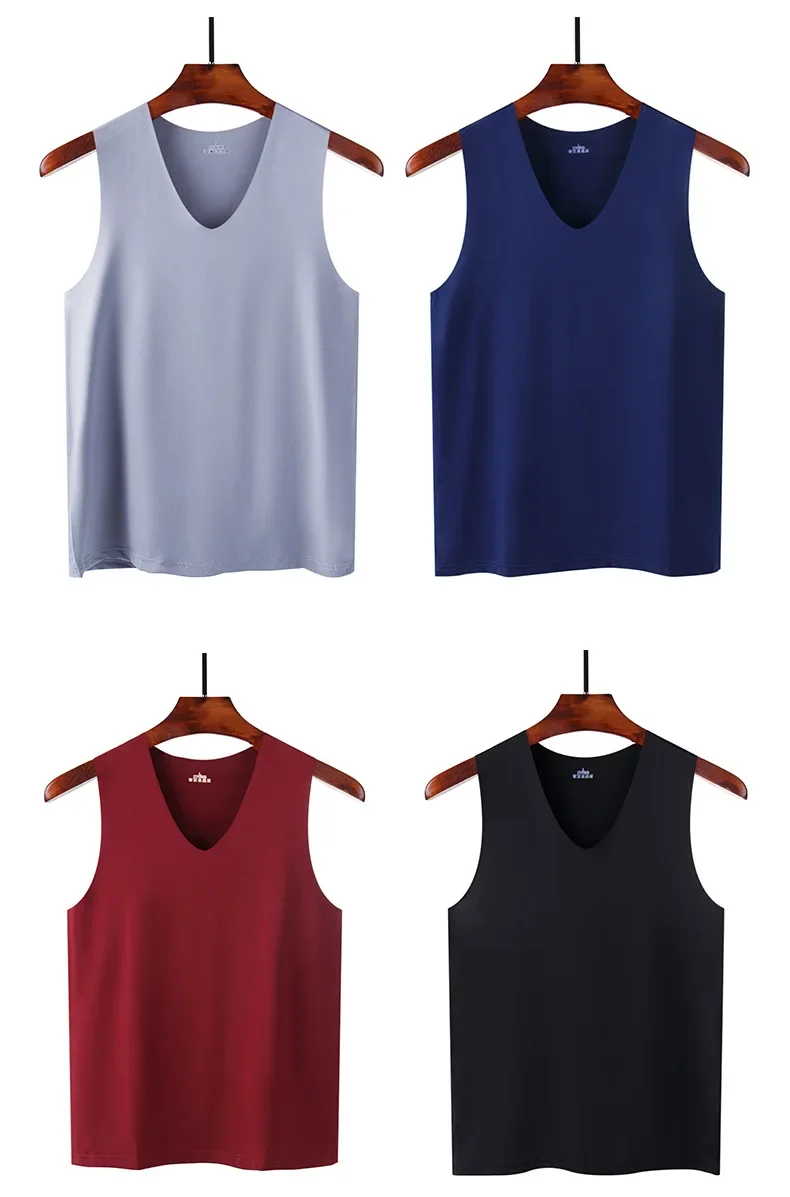 Men's Sleeveless T-shirt Vest Sports Ice Silk Fitness Undershirts Underwears Traceless Summer Slim Fit Breathable Singlet M-5XL