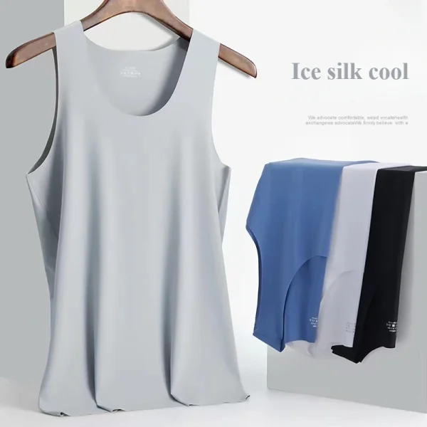 Men's Sleeveless T-shirt Vest Sports Ice Silk Fitness Undershirts Underwears Traceless Summer Slim Fit Breathable Singlet M-5XL