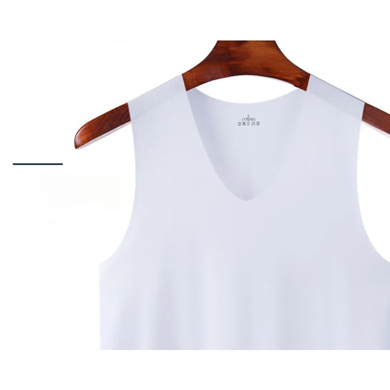 Men's Sleeveless T-shirt Vest Sports Ice Silk Fitness Undershirts Underwears Traceless Summer Slim Fit Breathable Singlet M-5XL