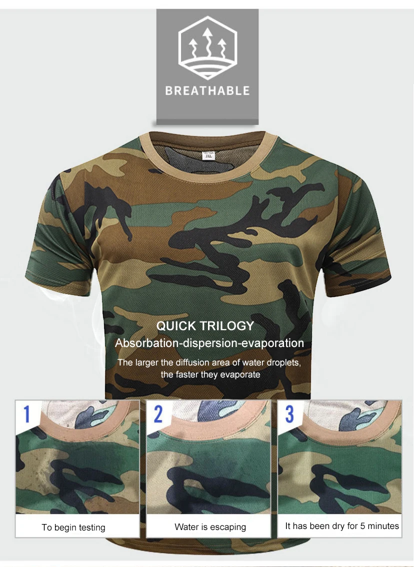 Men Casual Tactical T Shirts Short Sleeve Camouflage T-Shirt Quick Dry Outdoor Gym Top Tees Cargo T Shirt Male Clothing