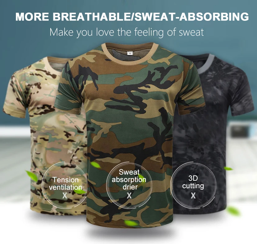 Men Casual Tactical T Shirts Short Sleeve Camouflage T-Shirt Quick Dry Outdoor Gym Top Tees Cargo T Shirt Male Clothing