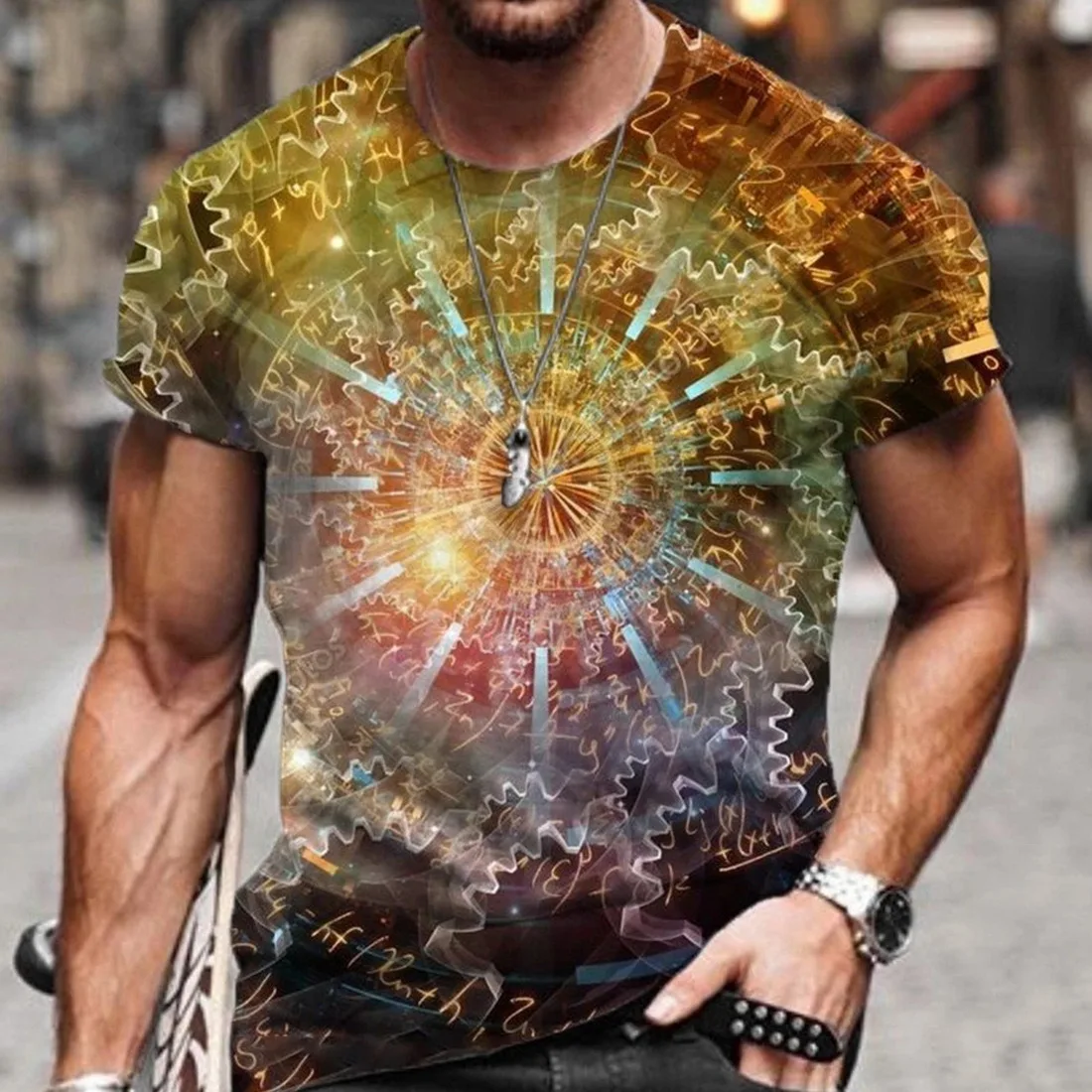 SHUJIN Men's Vintage Oversized Short Sleeve T Shirts 2021 Summer Harajuku Ethnic Style 3D Print O Collared Graphic T-Shirt