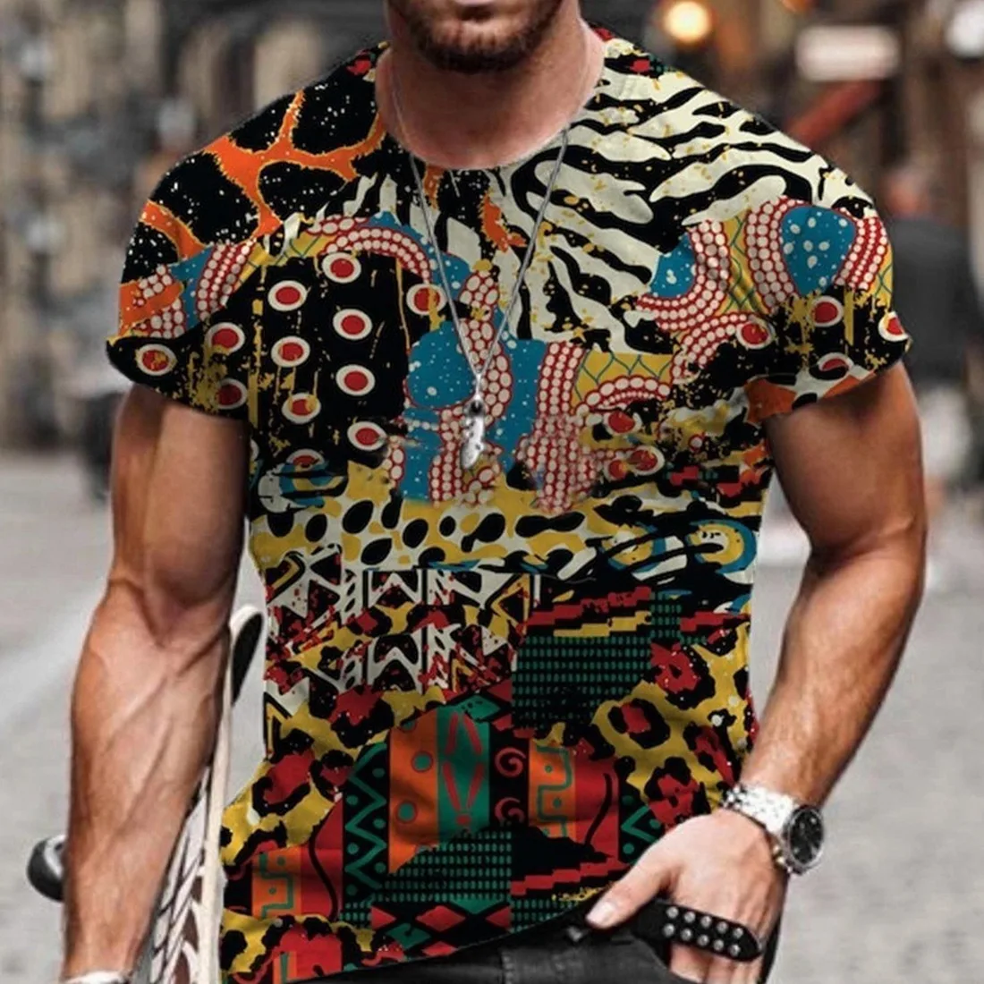 SHUJIN Men's Vintage Oversized Short Sleeve T Shirts 2021 Summer Harajuku Ethnic Style 3D Print O Collared Graphic T-Shirt