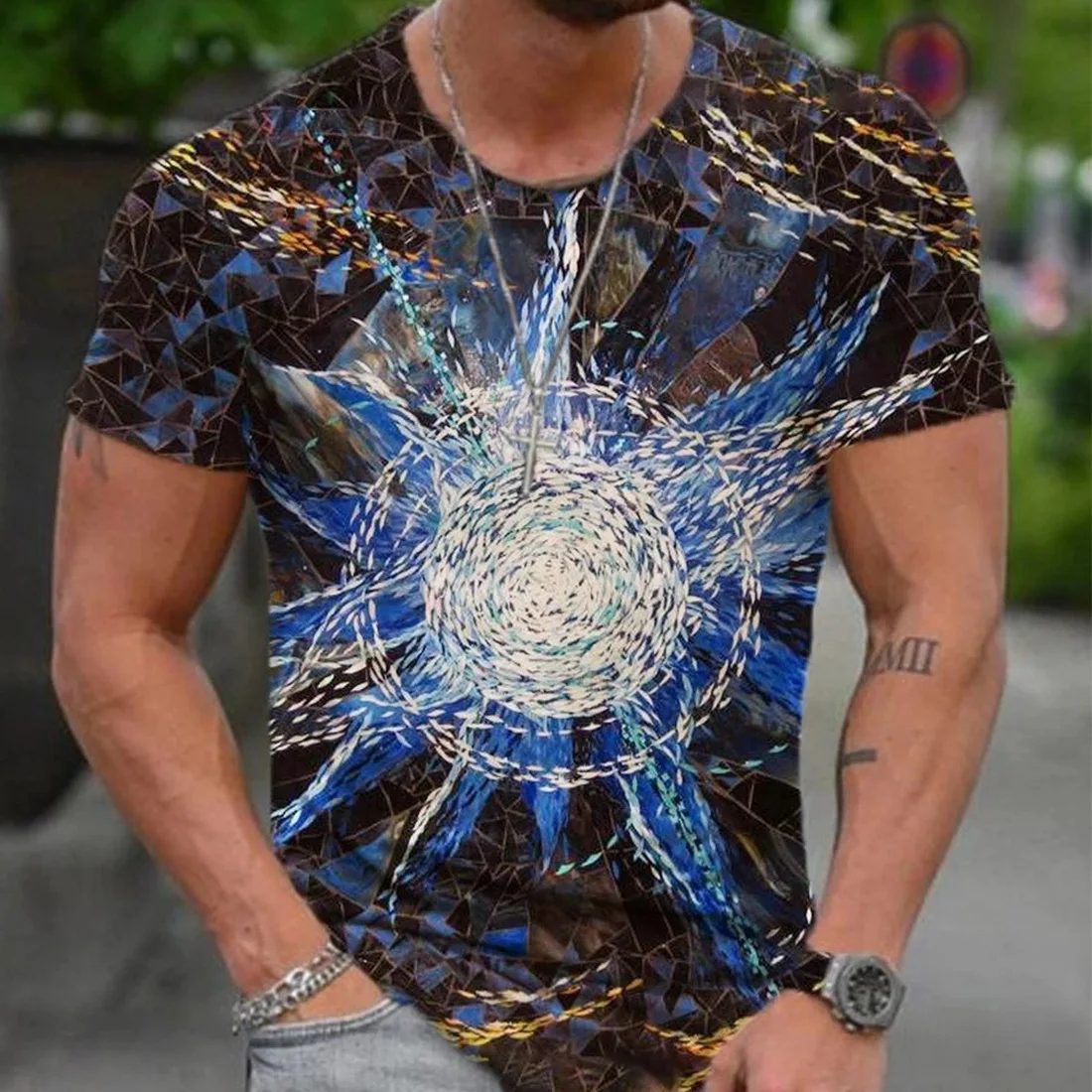 SHUJIN Men's Vintage Oversized Short Sleeve T Shirts 2021 Summer Harajuku Ethnic Style 3D Print O Collared Graphic T-Shirt