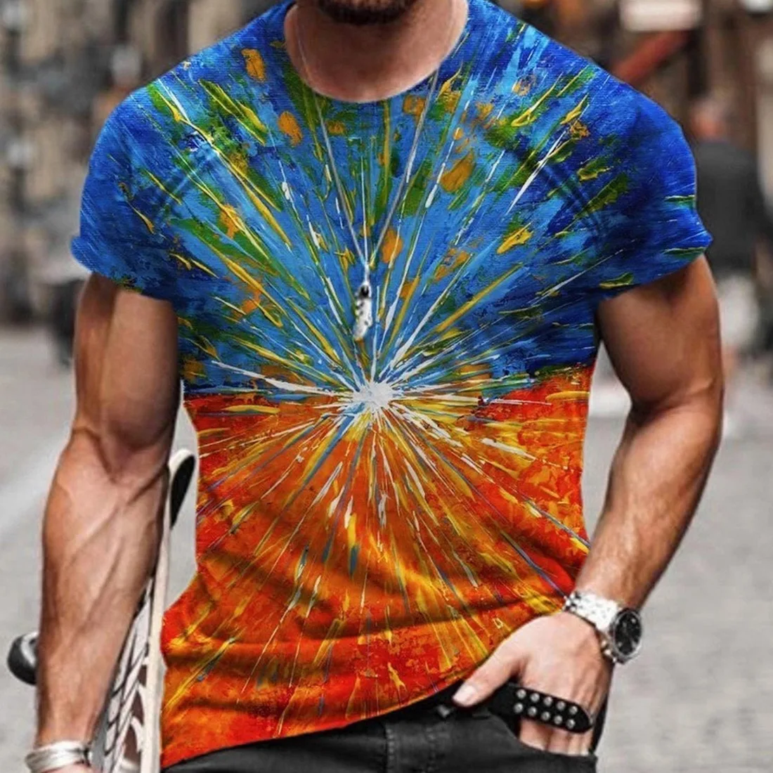 SHUJIN Men's Vintage Oversized Short Sleeve T Shirts 2021 Summer Harajuku Ethnic Style 3D Print O Collared Graphic T-Shirt