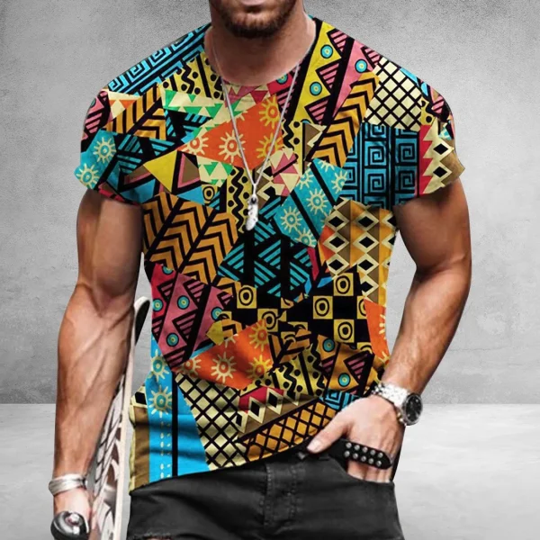 SHUJIN Men's Vintage Oversized Short Sleeve T Shirts 2021 Summer Harajuku Ethnic Style 3D Print O Collared Graphic T-Shirt - Image 5
