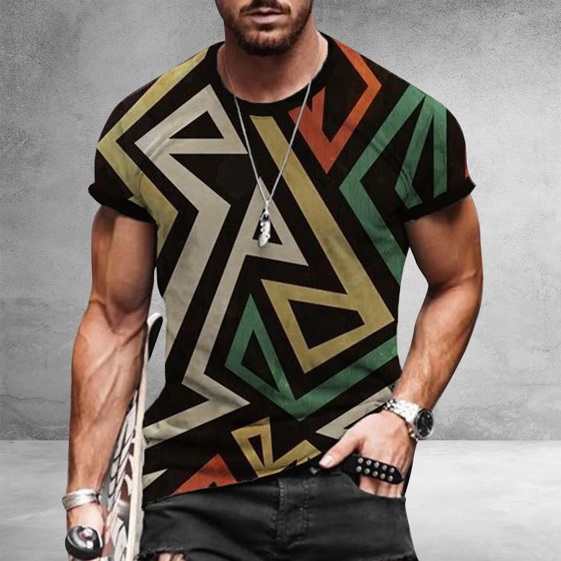 SHUJIN Men's Vintage Oversized Short Sleeve T Shirts 2021 Summer Harajuku Ethnic Style 3D Print O Collared Graphic T-Shirt