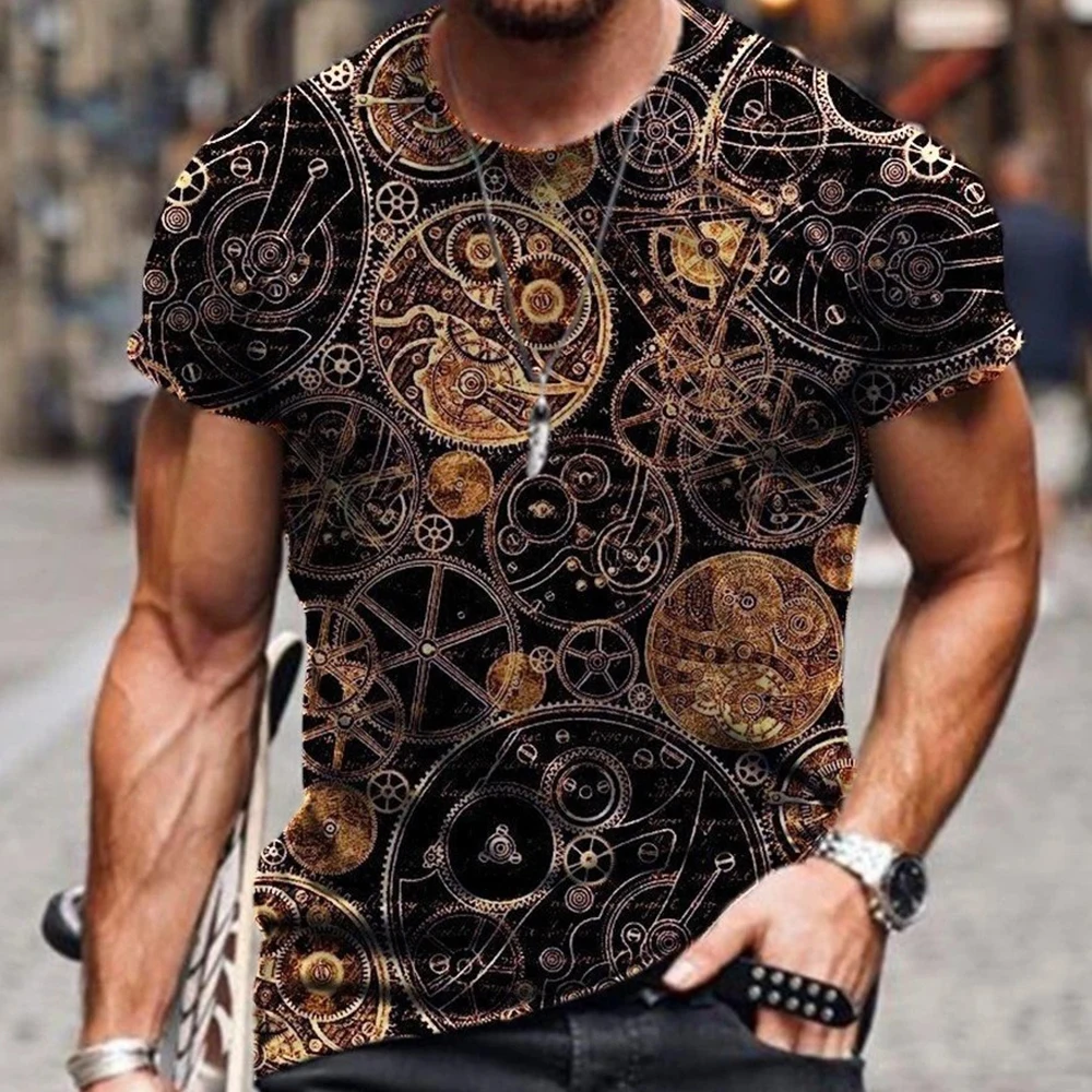 SHUJIN Men's Vintage Oversized Short Sleeve T Shirts 2021 Summer Harajuku Ethnic Style 3D Print O Collared Graphic T-Shirt