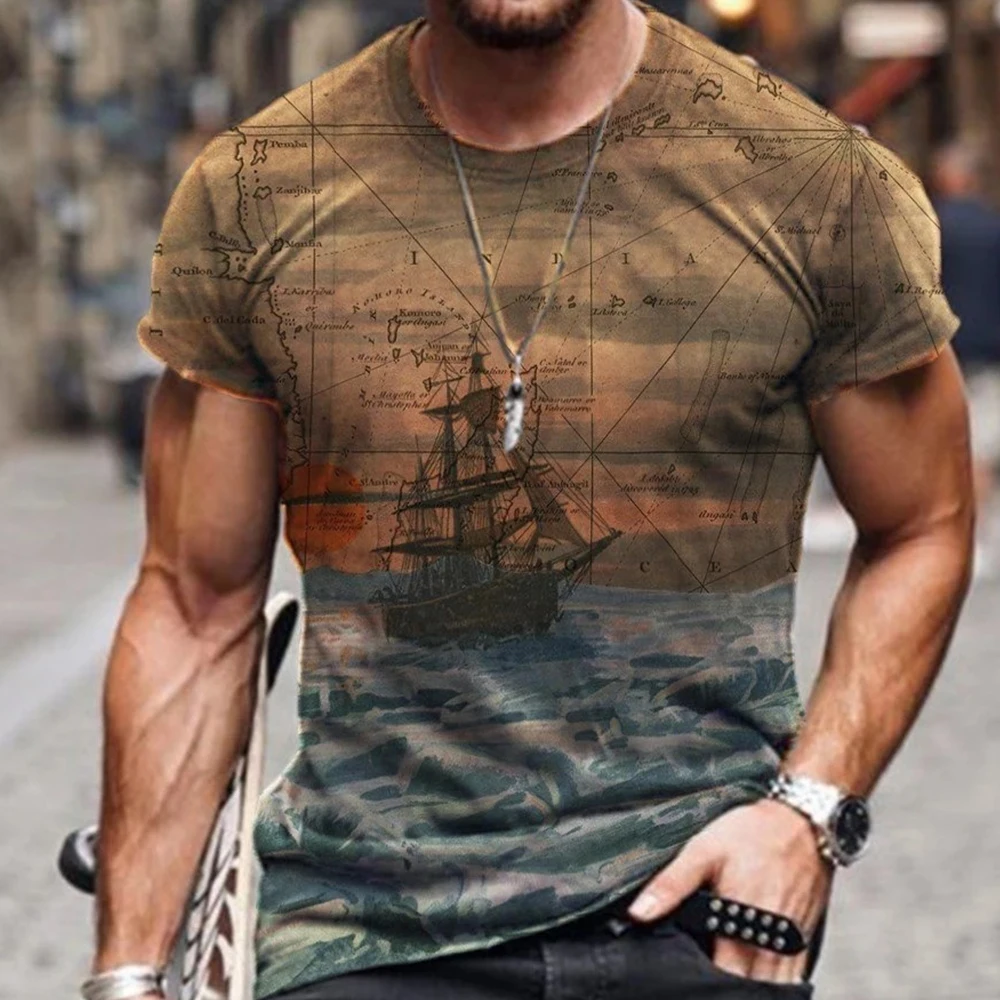 SHUJIN Men's Vintage Oversized Short Sleeve T Shirts 2021 Summer Harajuku Ethnic Style 3D Print O Collared Graphic T-Shirt