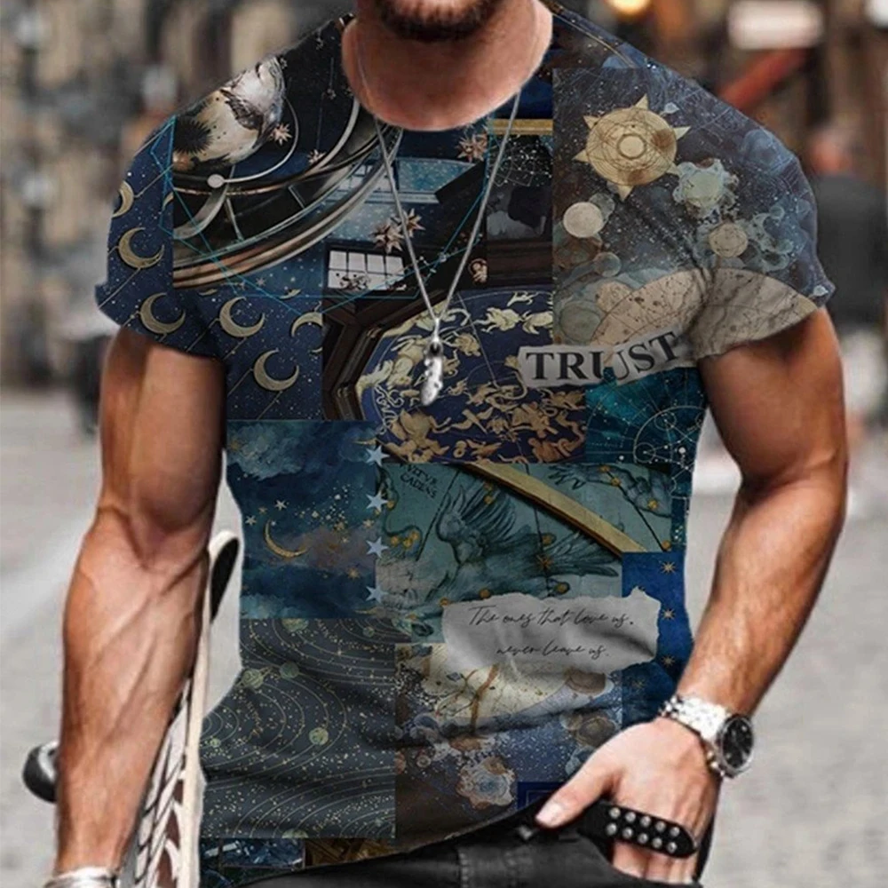 SHUJIN Men's Vintage Oversized Short Sleeve T Shirts 2021 Summer Harajuku Ethnic Style 3D Print O Collared Graphic T-Shirt