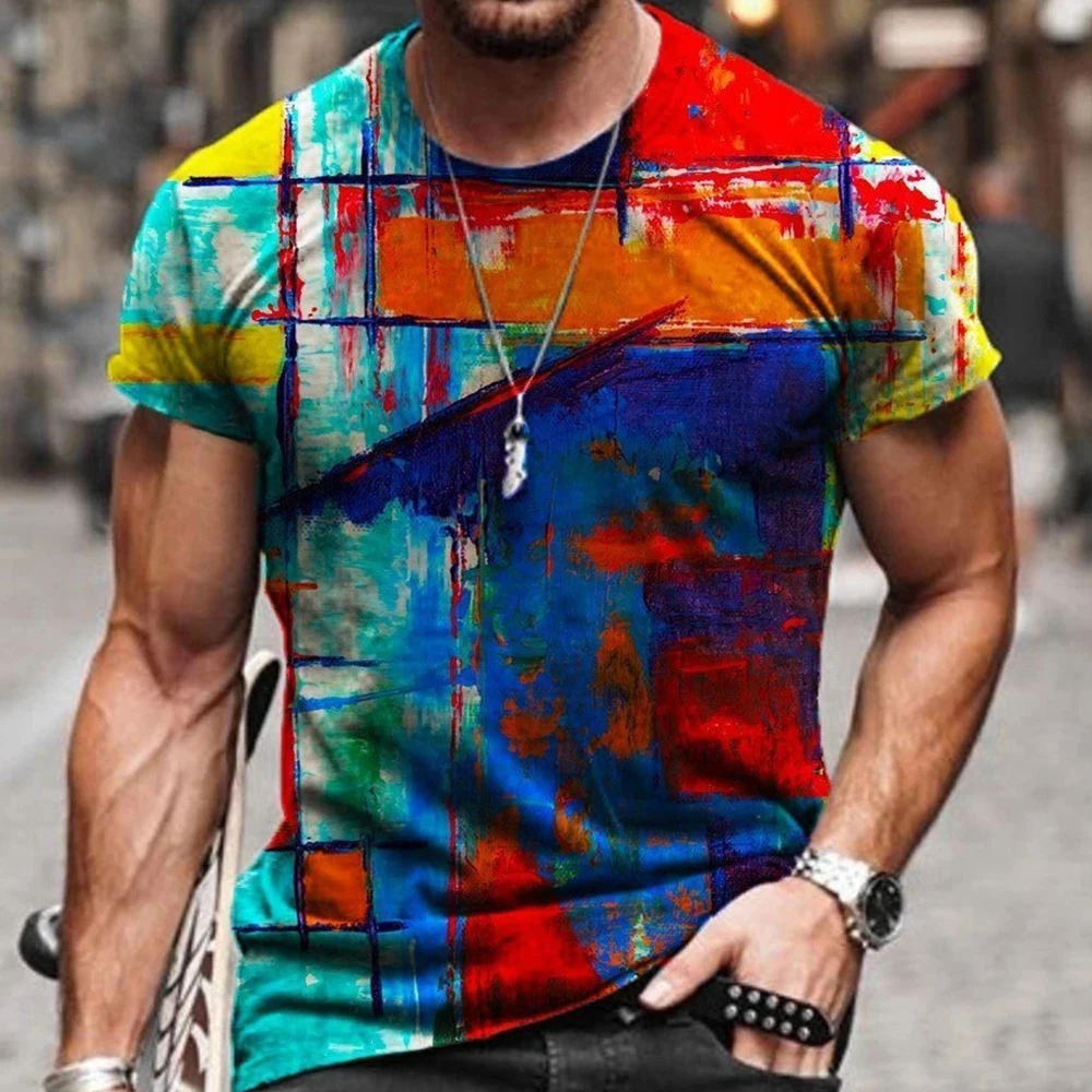 SHUJIN Men's Vintage Oversized Short Sleeve T Shirts 2021 Summer Harajuku Ethnic Style 3D Print O Collared Graphic T-Shirt