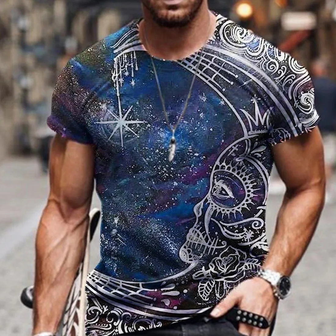 SHUJIN Men's Vintage Oversized Short Sleeve T Shirts 2021 Summer Harajuku Ethnic Style 3D Print O Collared Graphic T-Shirt