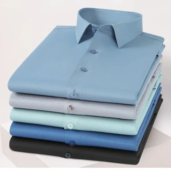 Pop Spring And Autumn New Men's High-end Professional Wear Three-proof Long-sleeved Shirts No-iron Anti-wrinkle Business Formal - Image 2