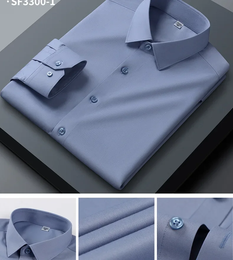 Pop Spring And Autumn New Men's High-end Professional Wear Three-proof Long-sleeved Shirts No-iron Anti-wrinkle Business Formal