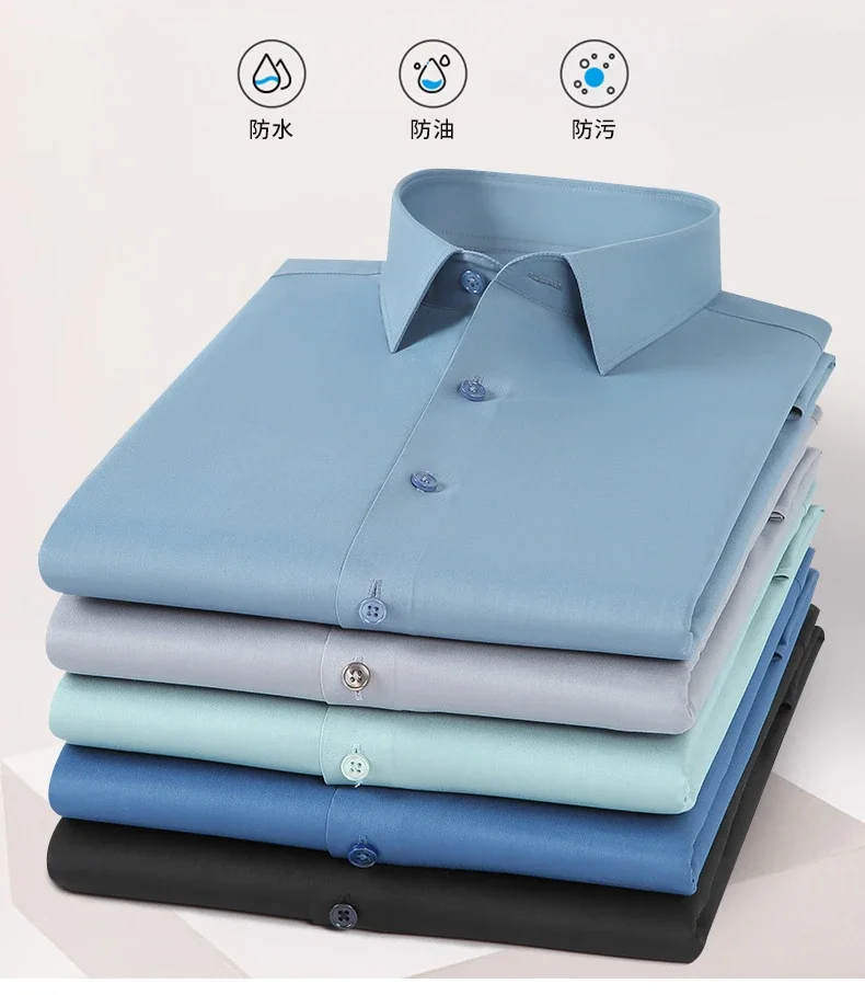 Pop Spring And Autumn New Men's High-end Professional Wear Three-proof Long-sleeved Shirts No-iron Anti-wrinkle Business Formal