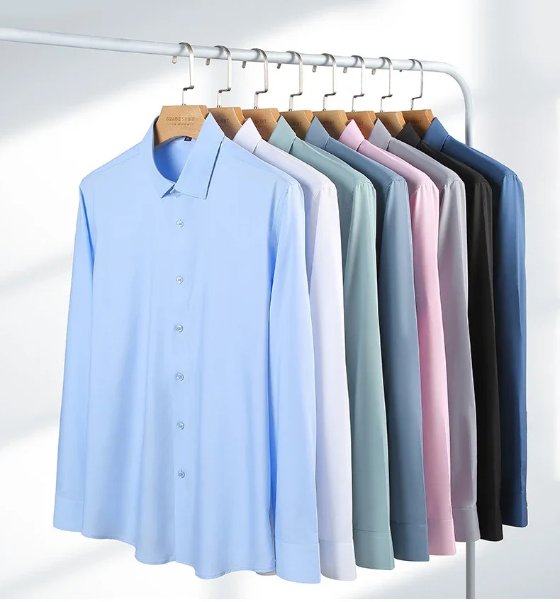 Pop Spring And Autumn New Men's High-end Professional Wear Three-proof Long-sleeved Shirts No-iron Anti-wrinkle Business Formal