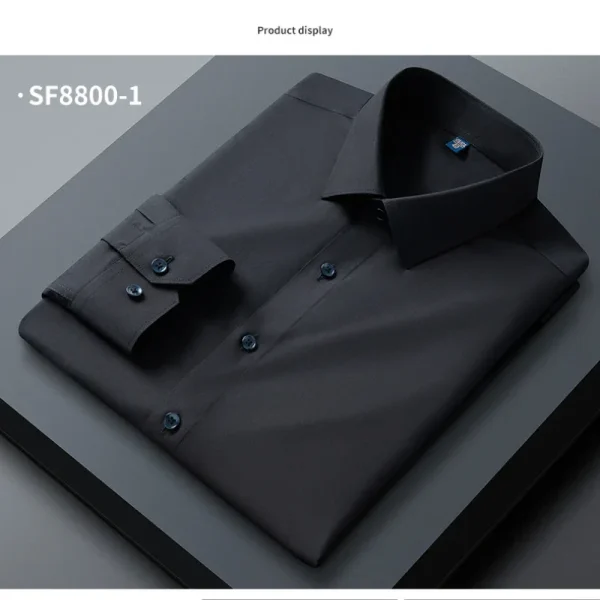 Pop Spring And Autumn New Men's High-end Professional Wear Three-proof Long-sleeved Shirts No-iron Anti-wrinkle Business Formal - Image 3