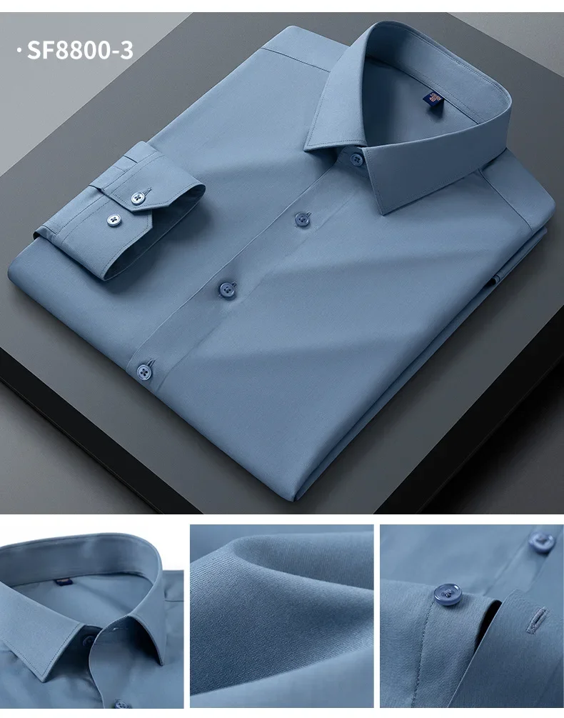 Pop Spring And Autumn New Men's High-end Professional Wear Three-proof Long-sleeved Shirts No-iron Anti-wrinkle Business Formal