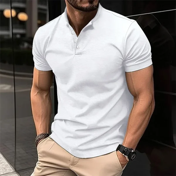 LIBIELIY Summer Mens Casual Polo Shirt Henley Collar Solid Color Short Sleeve Polos Men Short Sleeve Tops Tees Anti Piling T Shi - Image 2