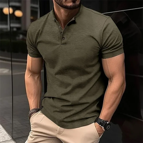 LIBIELIY Summer Mens Casual Polo Shirt Henley Collar Solid Color Short Sleeve Polos Men Short Sleeve Tops Tees Anti Piling T Shi
