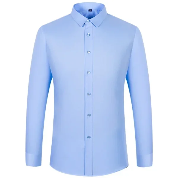 Pop Plus Size Super Fine Denier Bamboo Fiber Men's Shirt Solid Color Striped Business Attire Work Clothes Plus Size Men's Clothi - Image 3