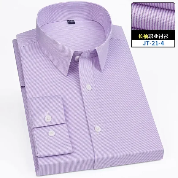 Pop Plus Size Super Fine Denier Bamboo Fiber Men's Shirt Solid Color Striped Business Attire Work Clothes Plus Size Men's Clothi - Image 4