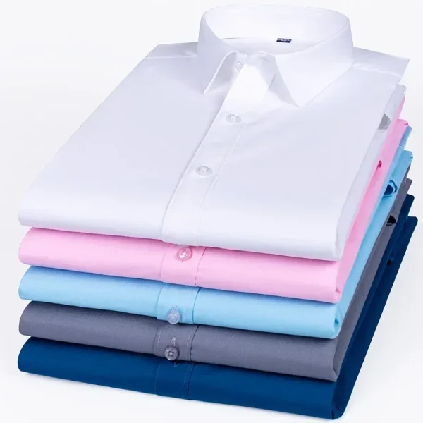 Pop Plus Size Super Fine Denier Bamboo Fiber Men's Shirt Solid Color Striped Business Attire Work Clothes Plus Size Men's Clothi