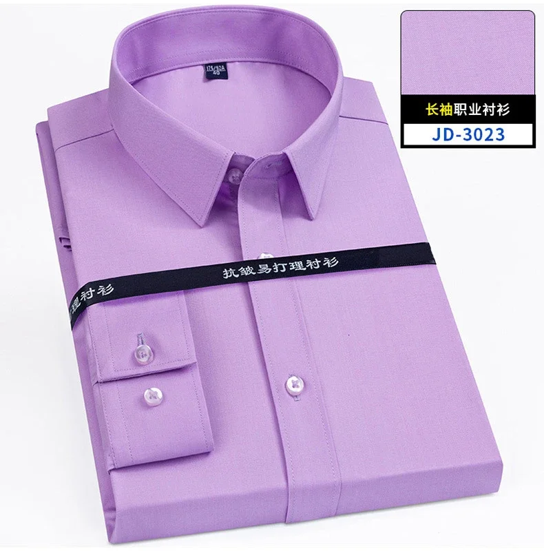 Pop Plus Size Super Fine Denier Bamboo Fiber Men's Shirt Solid Color Striped Business Attire Work Clothes Plus Size Men's Clothi
