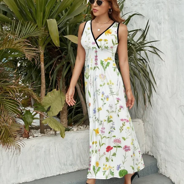 hand painted botanical colorful countryside wildflowers watercolor painting Sleeveless Dress clothes Dress - Image 3