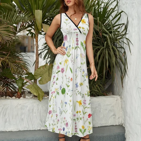 hand painted botanical colorful countryside wildflowers watercolor painting Sleeveless Dress clothes Dress - Image 4