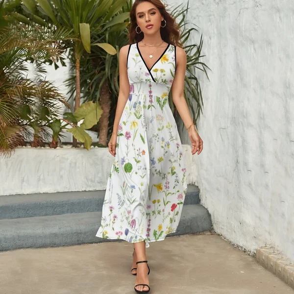 hand painted botanical colorful countryside wildflowers watercolor painting Sleeveless Dress clothes Dress - Image 5