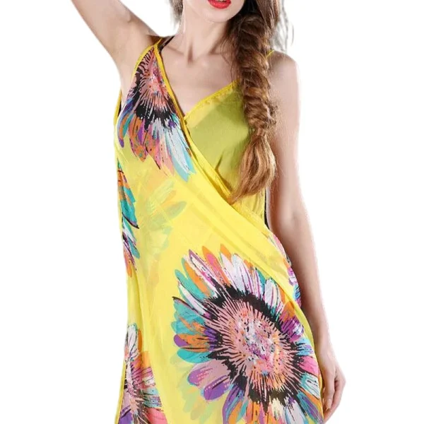 Women Beach Dress Cover-ups Swim Wear Cover Summer Beach Veil Female Ladies Sexy Deep V-Neck Robe Caftan - Image 4