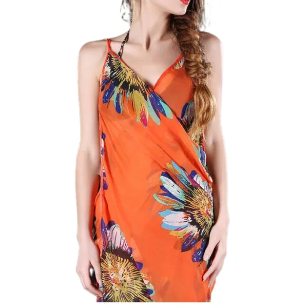 Women Beach Dress Cover-ups Swim Wear Cover Summer Beach Veil Female Ladies Sexy Deep V-Neck Robe Caftan - Image 5