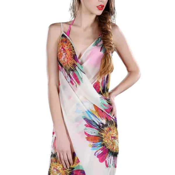 Women Beach Dress Cover-ups Swim Wear Cover Summer Beach Veil Female Ladies Sexy Deep V-Neck Robe Caftan - Image 6