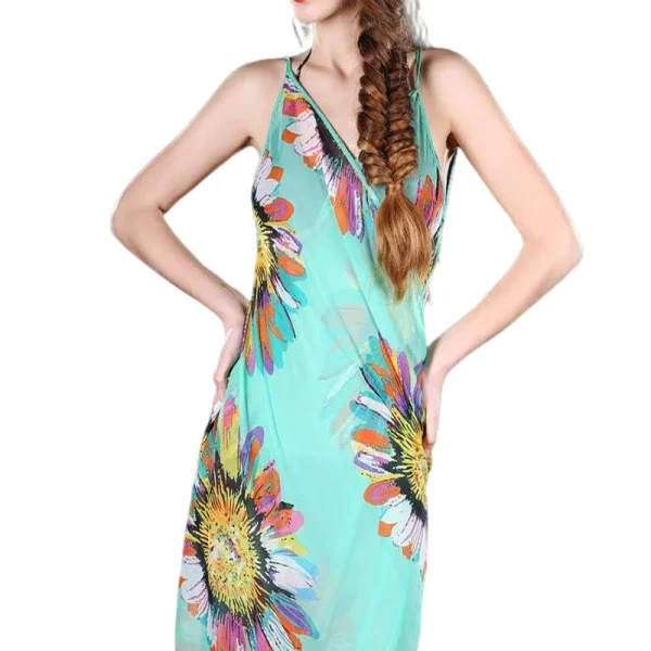 Women Beach Dress Cover-ups Swim Wear Cover Summer Beach Veil Female Ladies Sexy Deep V-Neck Robe Caftan - Image 3