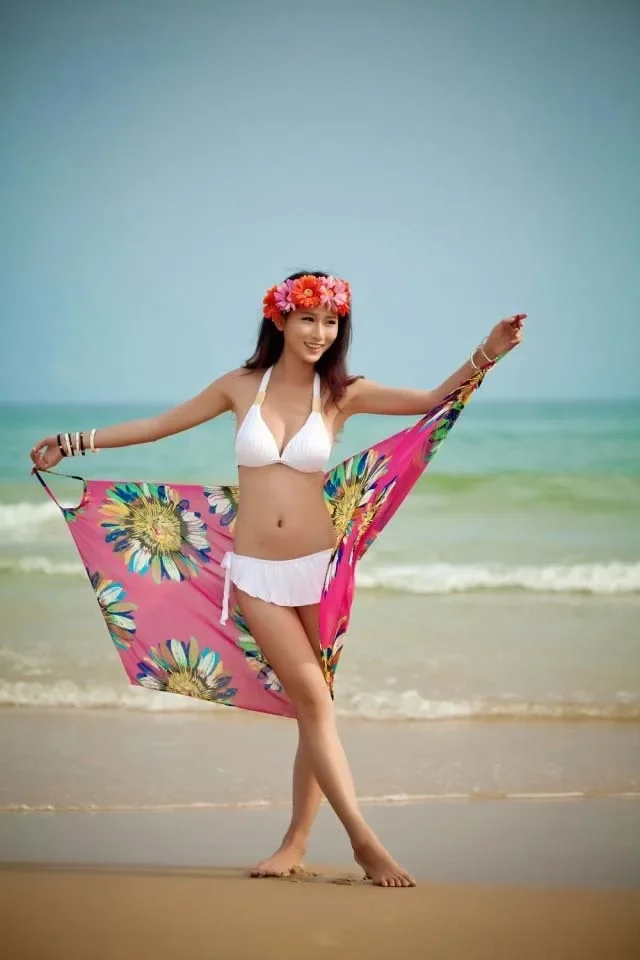 Printed Cover-ups Sexy Beach Dress Women Halter Sling Chiffon Beach Towel Bikini Wrap Pareo Skirts Open-Back Swimwear
