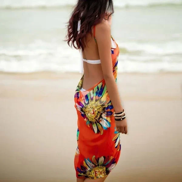 Printed Cover-ups Sexy Beach Dress Women Halter Sling Chiffon Beach Towel Bikini Wrap Pareo Skirts Open-Back Swimwear - Image 4