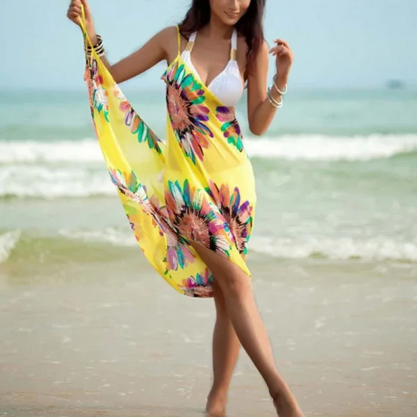 Printed Cover-ups Sexy Beach Dress Women Halter Sling Chiffon Beach Towel Bikini Wrap Pareo Skirts Open-Back Swimwear - Image 2