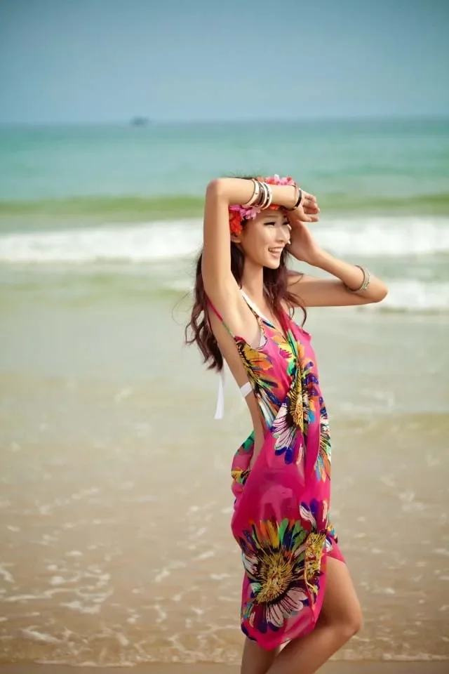Printed Cover-ups Sexy Beach Dress Women Halter Sling Chiffon Beach Towel Bikini Wrap Pareo Skirts Open-Back Swimwear