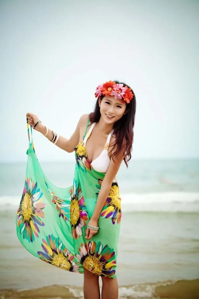 Printed Cover-ups Sexy Beach Dress Women Halter Sling Chiffon Beach Towel Bikini Wrap Pareo Skirts Open-Back Swimwear