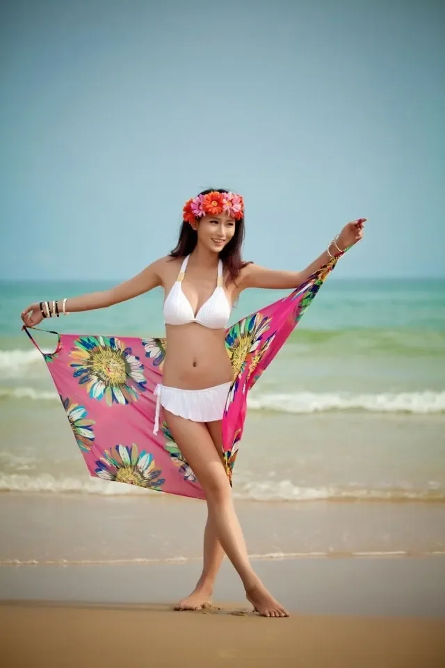 Printed Cover-ups Sexy Beach Dress Women Halter Sling Chiffon Beach Towel Bikini Wrap Pareo Skirts Open-Back Swimwear