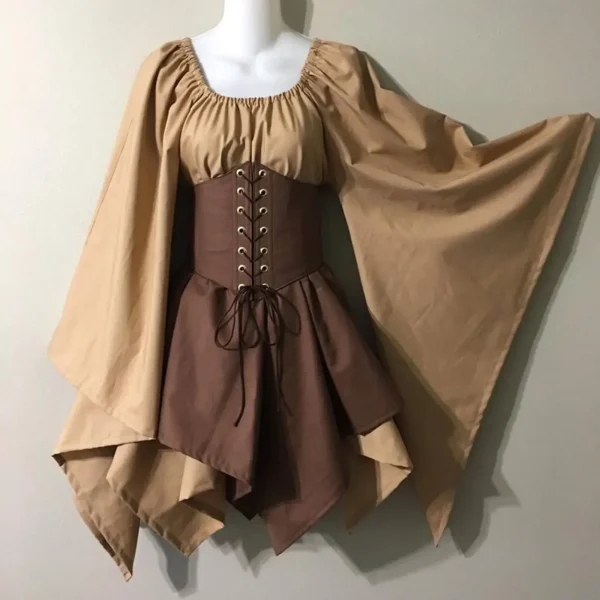 Middle Ages Dresses Horn Sleeve Long Sleeved Medieval Renaissance Dress High Waisted Casual Comfortable Autumn Winter Clothes - Image 4