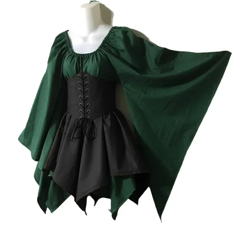 Middle Ages Dresses Horn Sleeve Long Sleeved Medieval Renaissance Dress High Waisted Casual Comfortable Autumn Winter Clothes