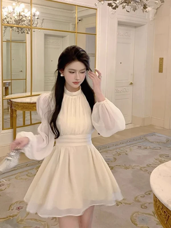 OCEANLOVE Chiffon Mini Dresses Spring Autumn Solid Long Sleeve Elegant Vestidos Mujer Korean Fashion A-line Sweet Women Dress - Image 2