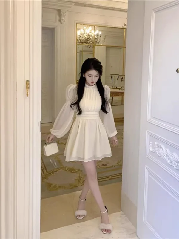 OCEANLOVE Chiffon Mini Dresses Spring Autumn Solid Long Sleeve Elegant Vestidos Mujer Korean Fashion A-line Sweet Women Dress - Image 4