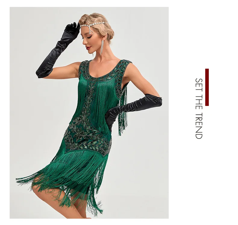 1920s Vintage Dress Beaded Sequin 30S Flapper Dresses Prom Wedding Women Vintage Dress Big Neck Beaded Fringed Fashion Tassels