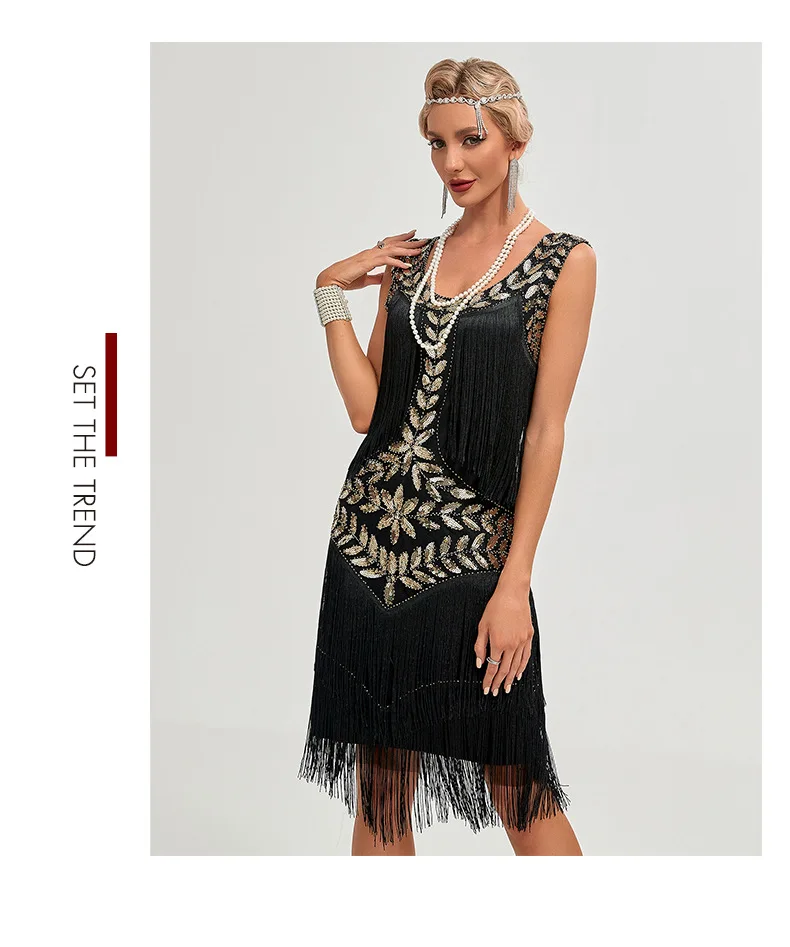 1920s Vintage Dress Beaded Sequin 30S Flapper Dresses Prom Wedding Women Vintage Dress Big Neck Beaded Fringed Fashion Tassels