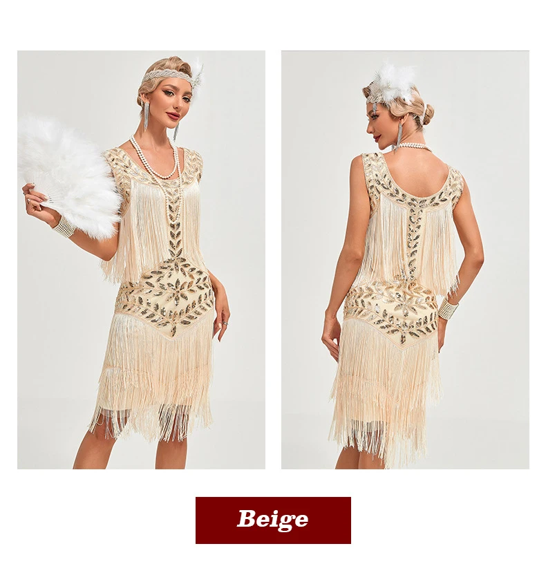 1920s Vintage Dress Beaded Sequin 30S Flapper Dresses Prom Wedding Women Vintage Dress Big Neck Beaded Fringed Fashion Tassels
