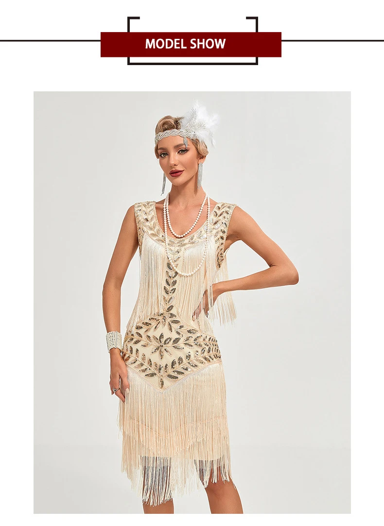 1920s Vintage Dress Beaded Sequin 30S Flapper Dresses Prom Wedding Women Vintage Dress Big Neck Beaded Fringed Fashion Tassels